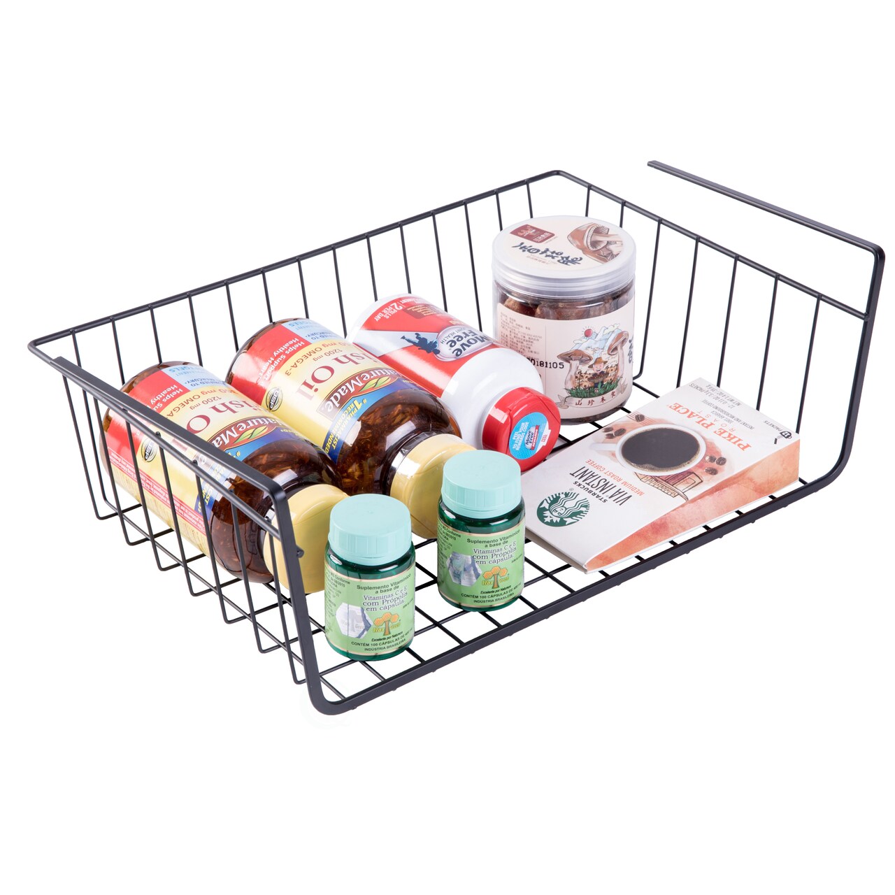 Hanging Under Shelf Metal Storage Basket Powder Coated Large Organizer Gray